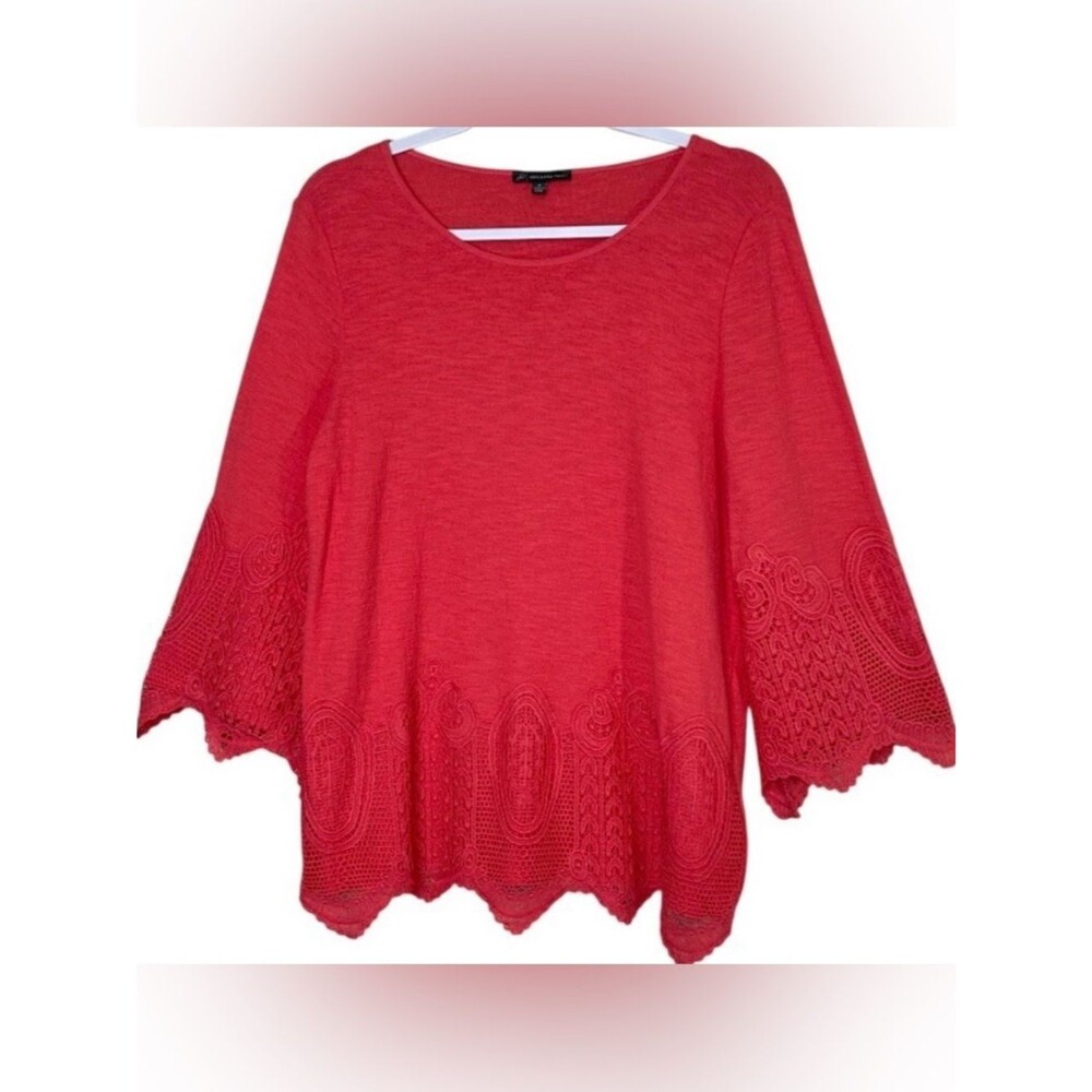 Adrianna Papell Coral Blouse 100% Cotton Relaxed Crochet Textured Casual Size M